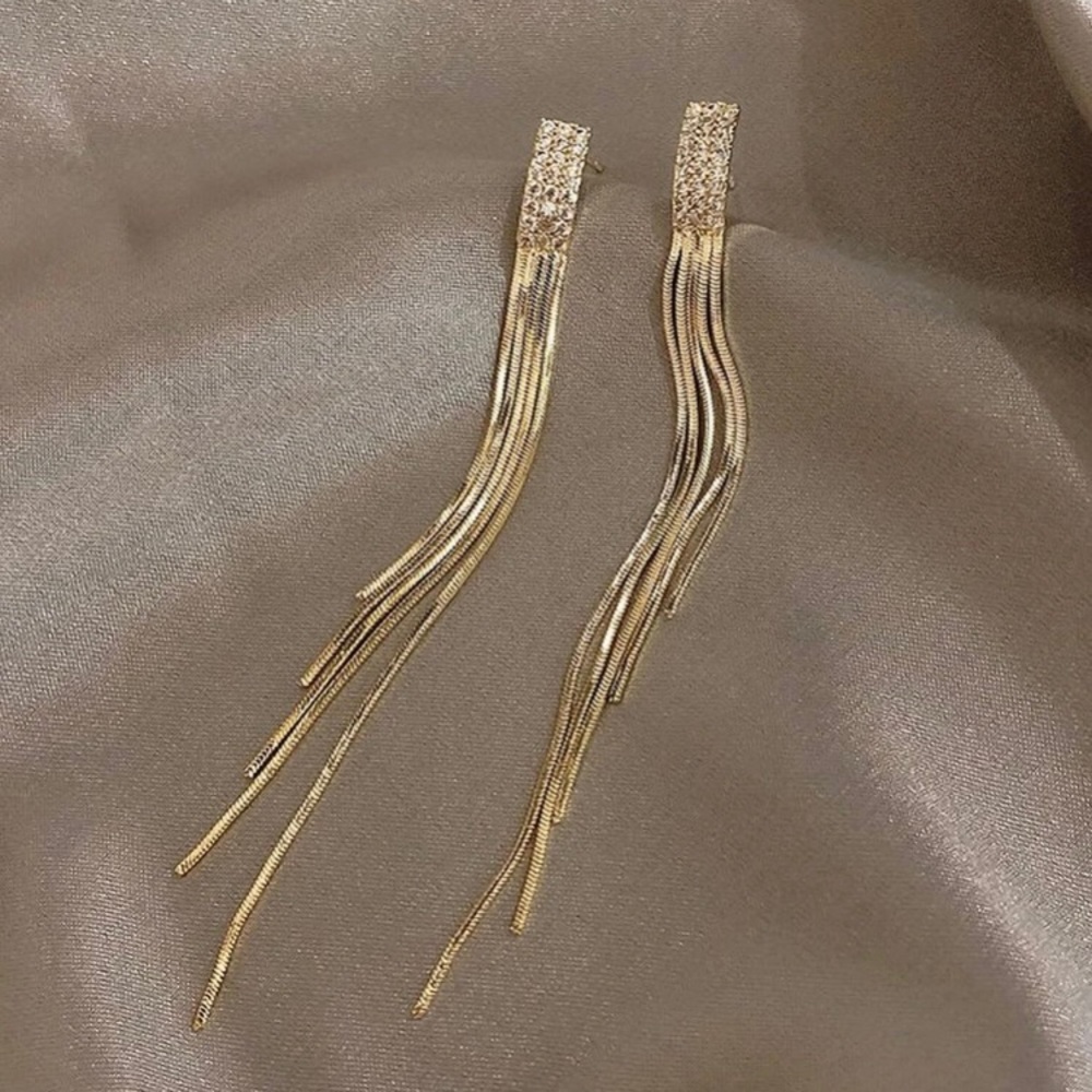Rhinestone Long Tassel Drop Earrings